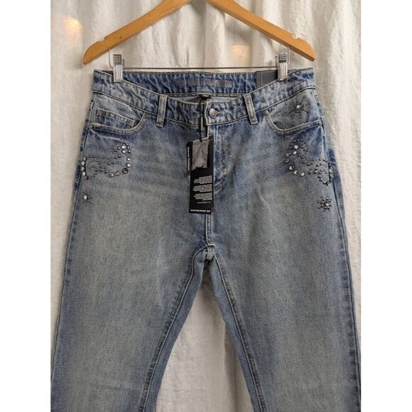 Harley Davidson studded out jeans womens size 31 embellished 100% cotton I8 - Picture 2 of 16
